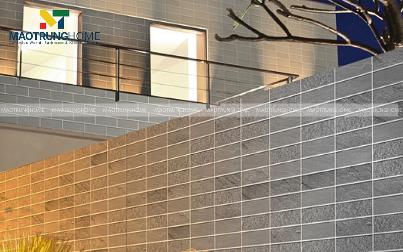 Tường tiểu cảnh ốp gạch thẻ màu vàng xám đá tự nhiên