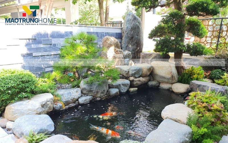 Tường tiểu cảnh ốp gạch giả đá