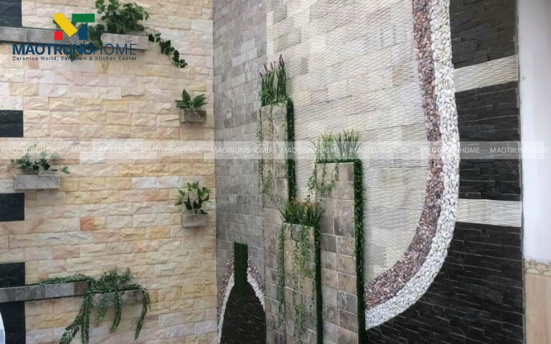 Tường tiểu cảnh ốp gạch giả đá độc đáo