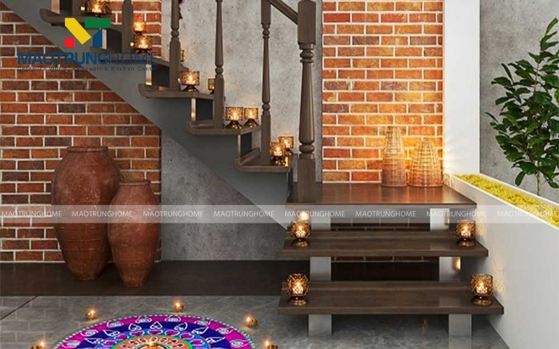 Khu vực nhà được ốp gạch thẻ cổ điển