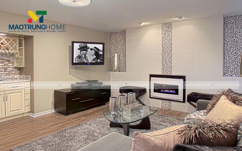 Phòng khách ốp gạch mosaic làm điểm nhấn