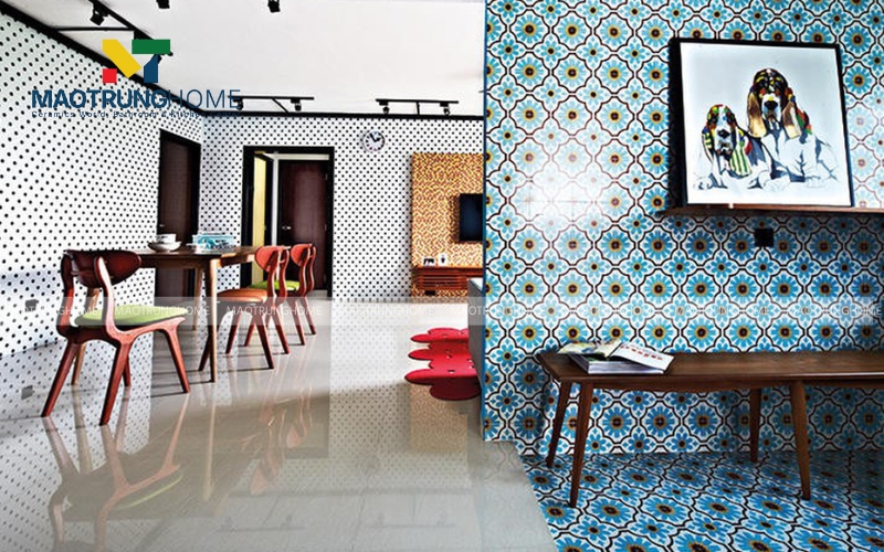 Tường nhà ốp gạch mosaic màu xanh đẹp mắt