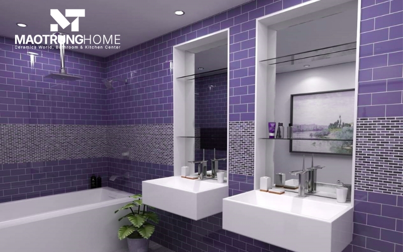 Phòng tắm ốp gạch mosaic màu tím đậm
