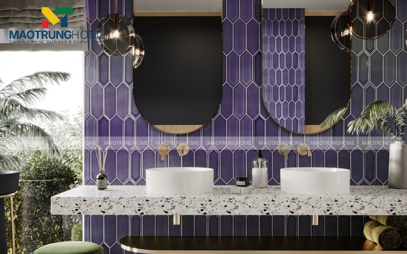 Phòng tắm ốp gạch mosaic lục giác lạ mắt