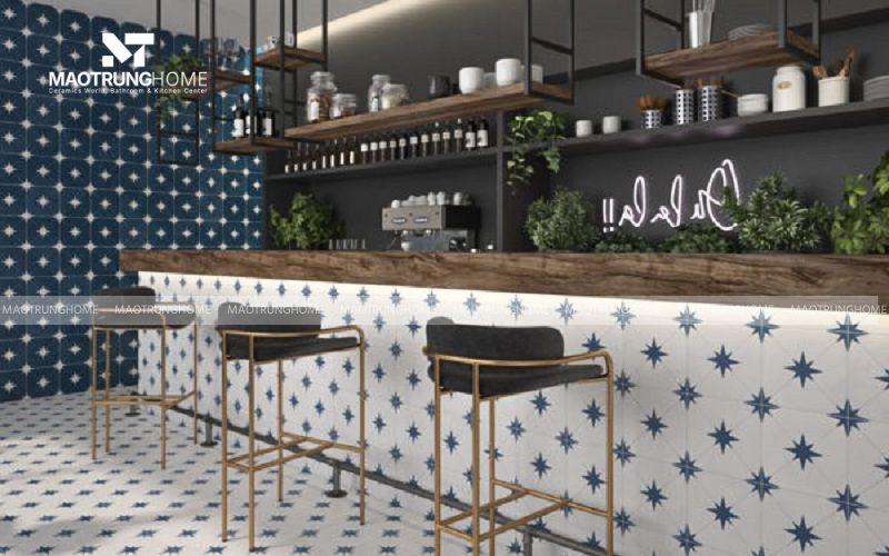 Quán coffee gạch bông 2 màu