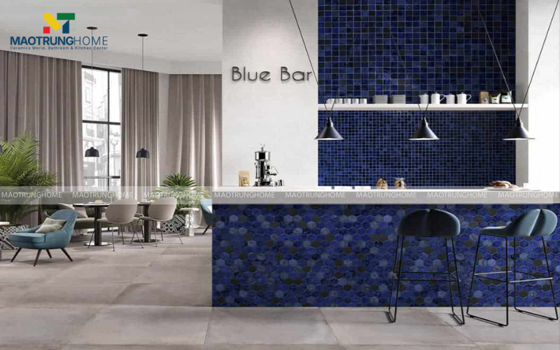 Quán coffee gạch mosaic xanh