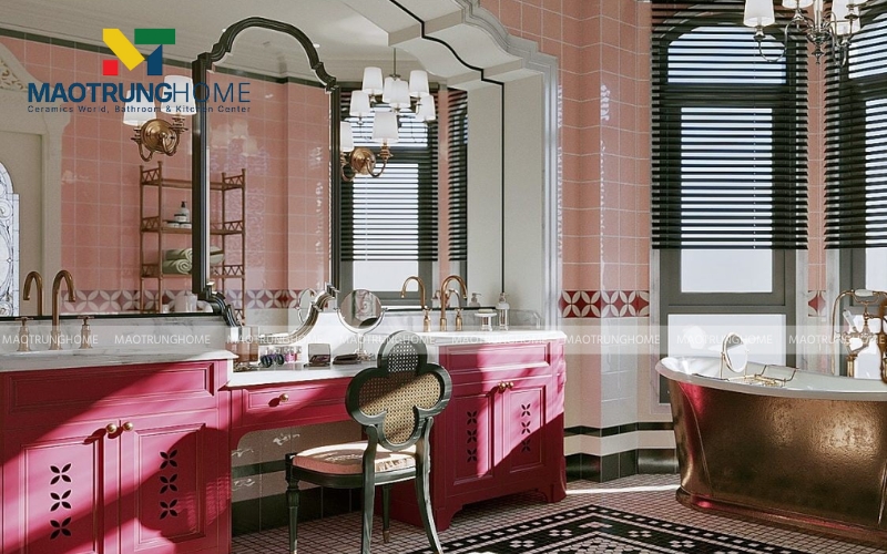 Nhà vệ sinh ốp gạch thẻ hồng sang trọng