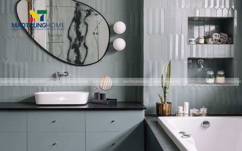 Gạch thẻ tông màu xanh xám trung tính