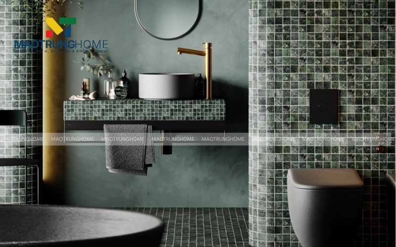 Gạch thẻ to tông màu xám đậm kết hợp xanh hiện đại