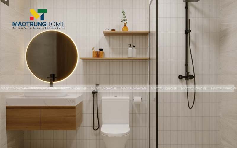 Nhà vệ sinh ốp gạch thẻ trắng