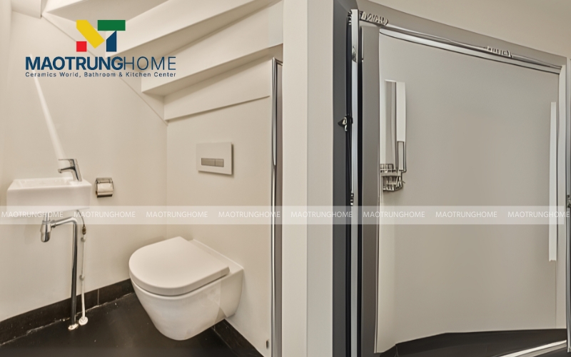 Chọn bồn cầu hai khối kích thước nhỏ hoặc bồn cầu treo tường có két nước âm để tiết kiệm diện tích sàn