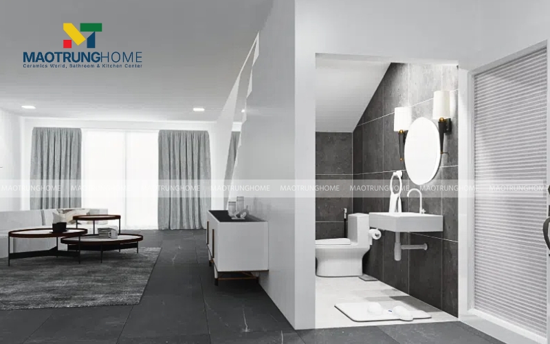 Nhà vệ sinh hiện đại với gạch ốp tường vân đá marble