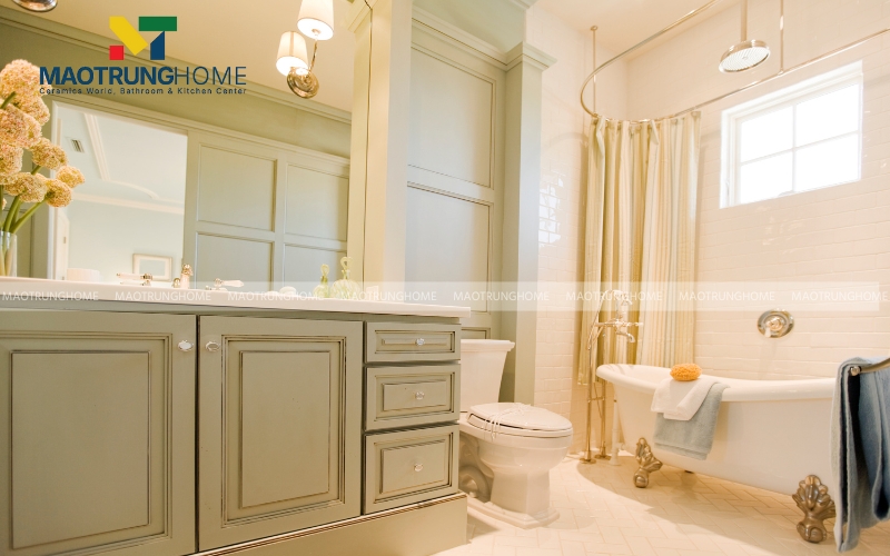 Điểm nhấn cá tính cho nhà vệ sinh 6m2 với tủ màu xanh coban