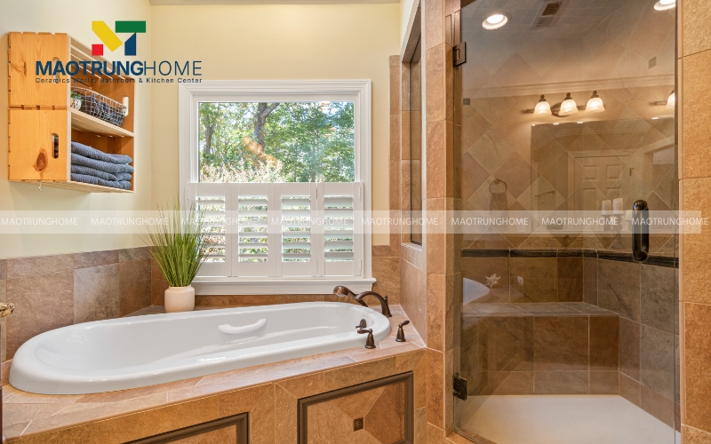 Nhà vệ sinh phong cách rustic màu nâu đất