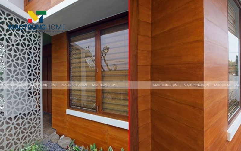 Gạch ốp mặt tiền giả gỗ màu nâu ấm