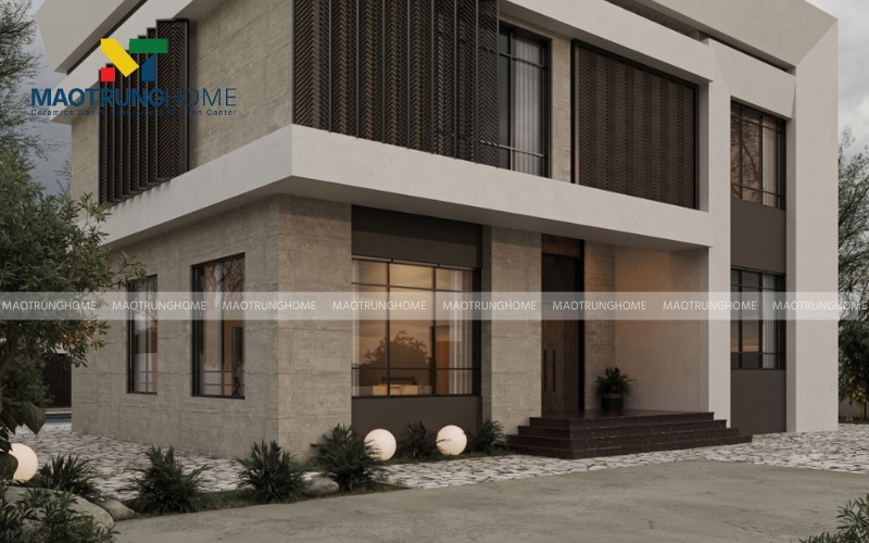 Gạch ốp mặt tiền giả đá màu sáng trắng