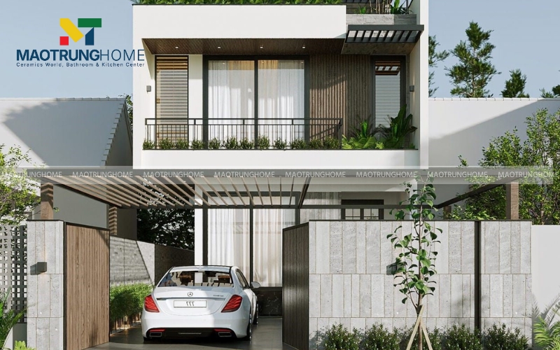 Gạch ốp mặt tiền màu trắng xám trung tính