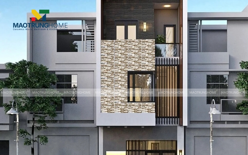 Gạch ốp mặt tiền màu trắng nâu trung tính