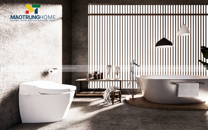 Thiết kế nhà vệ sinh 5 sao phong cách tối giản với gạch tường màu xám