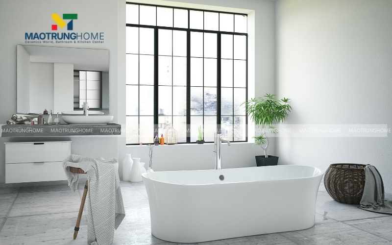 Phòng tắm 5m2 tươi mát với chậu cây trầu bà treo tường