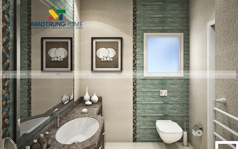 Nhà vệ sinh nhỏ hẹp phong cách Scandinavian kết hợp gạch bông