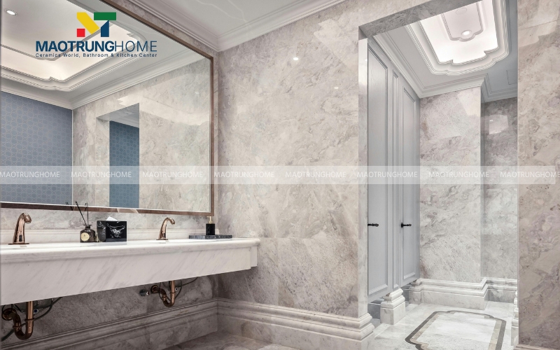 Nhà vệ sinh sang trọng được ốp gạch vân đá khổ lớn
