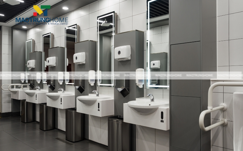 Nhà vệ sinh hiện đại có bồn rửa đầy đủ tiện nghi