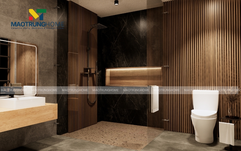 Ốp nhà vệ sinh bằng gạch giả gỗ