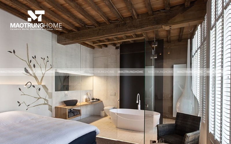 Phòng ngủ kết hợp với các chi tiết gỗ độc đáo