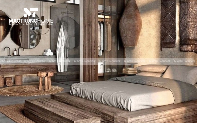 Phong cách phòng ngủ sang trọng kết hợp với nội thất bằng gỗ