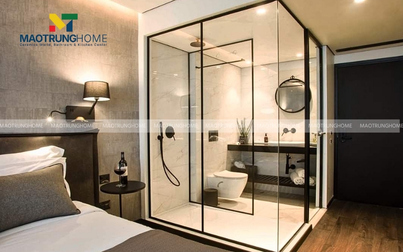 Nhà vệ sinh full kính không viền hiện đại đày cá tính