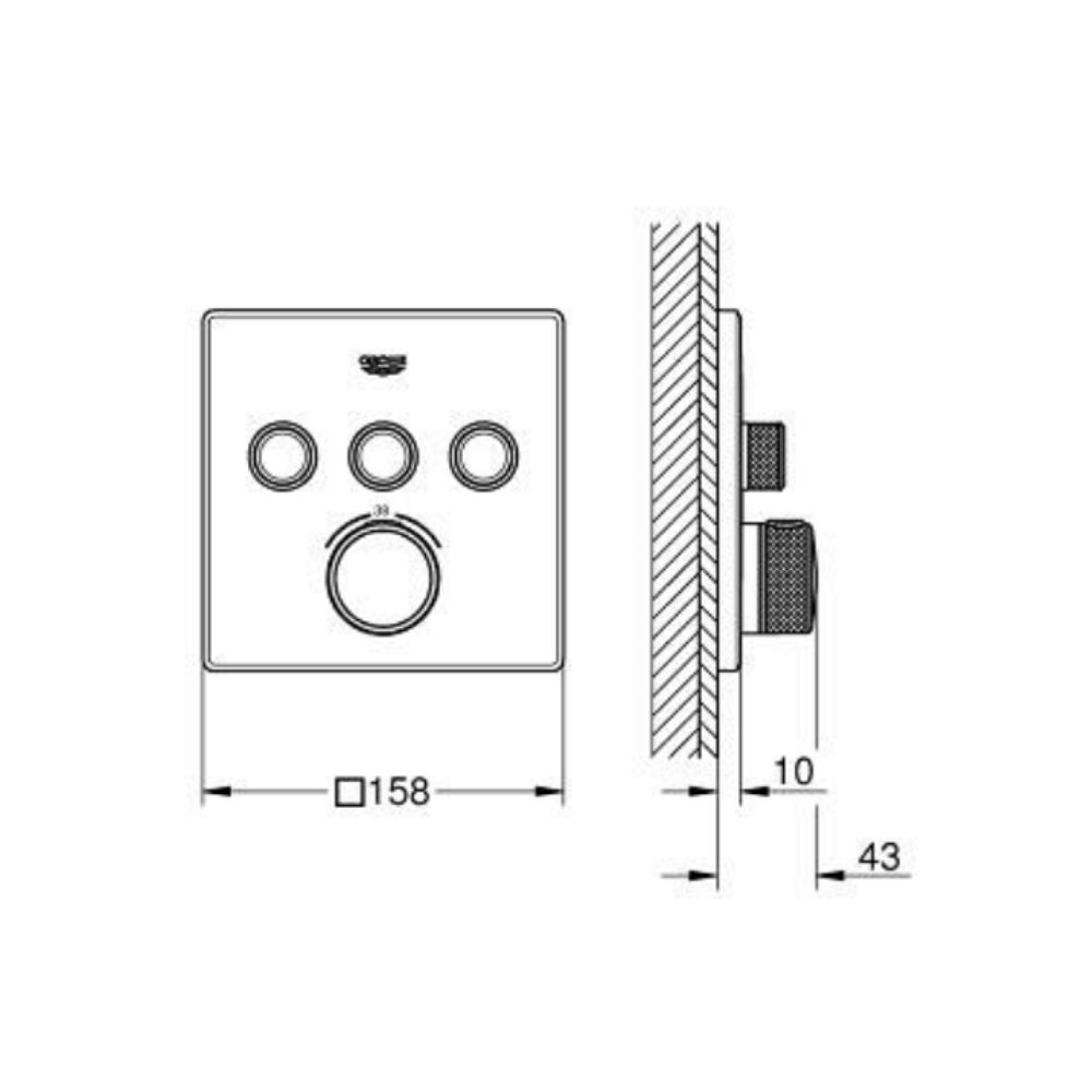 Mặt nạ điều khiển sen tắm ổn nhiệt Grohtherm SmartControl vuông 3 chế độ GROHE 102167KF00 - Ảnh 3