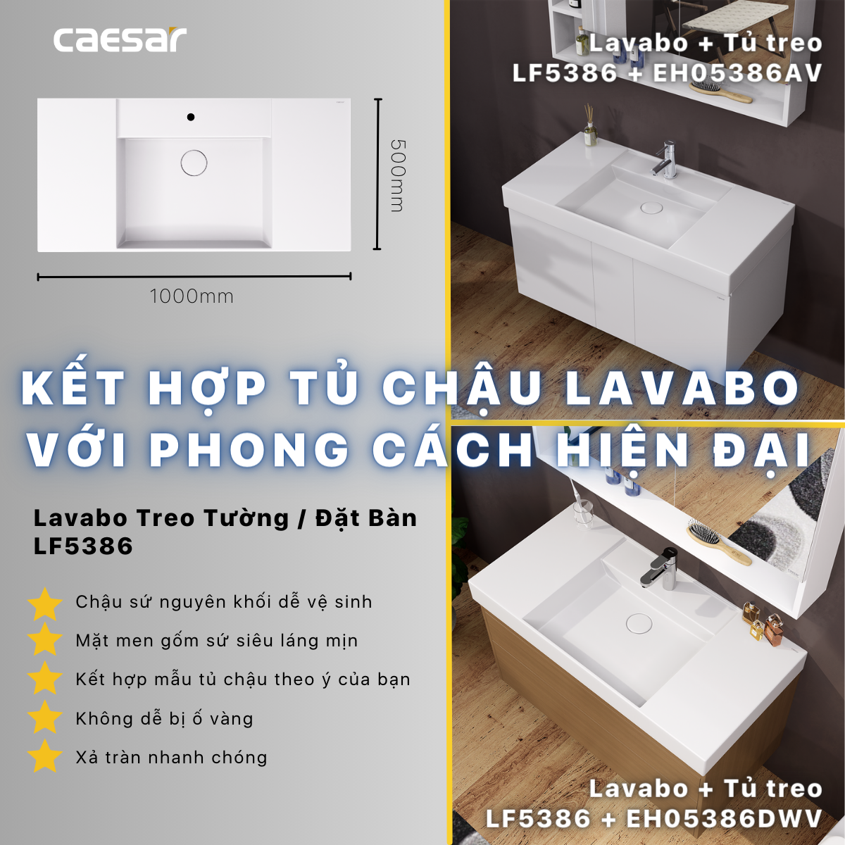 Lavabo + Tủ treo - LF5386 + EH05386DWV - Ảnh 14