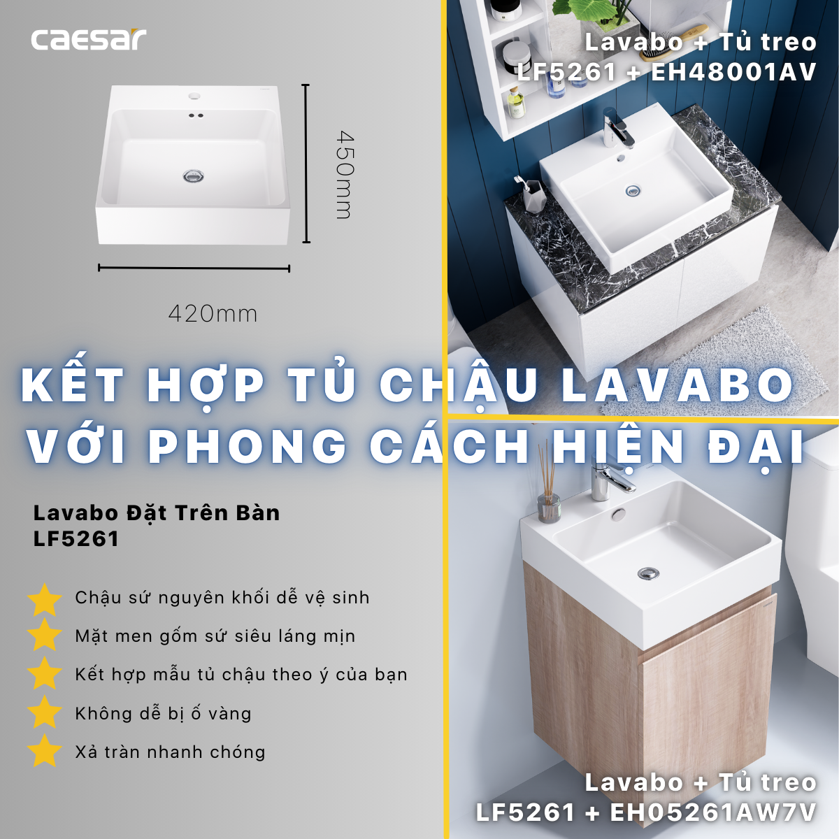 Lavabo + Tủ treo LF5261 - EH05261AW7V - Ảnh 11