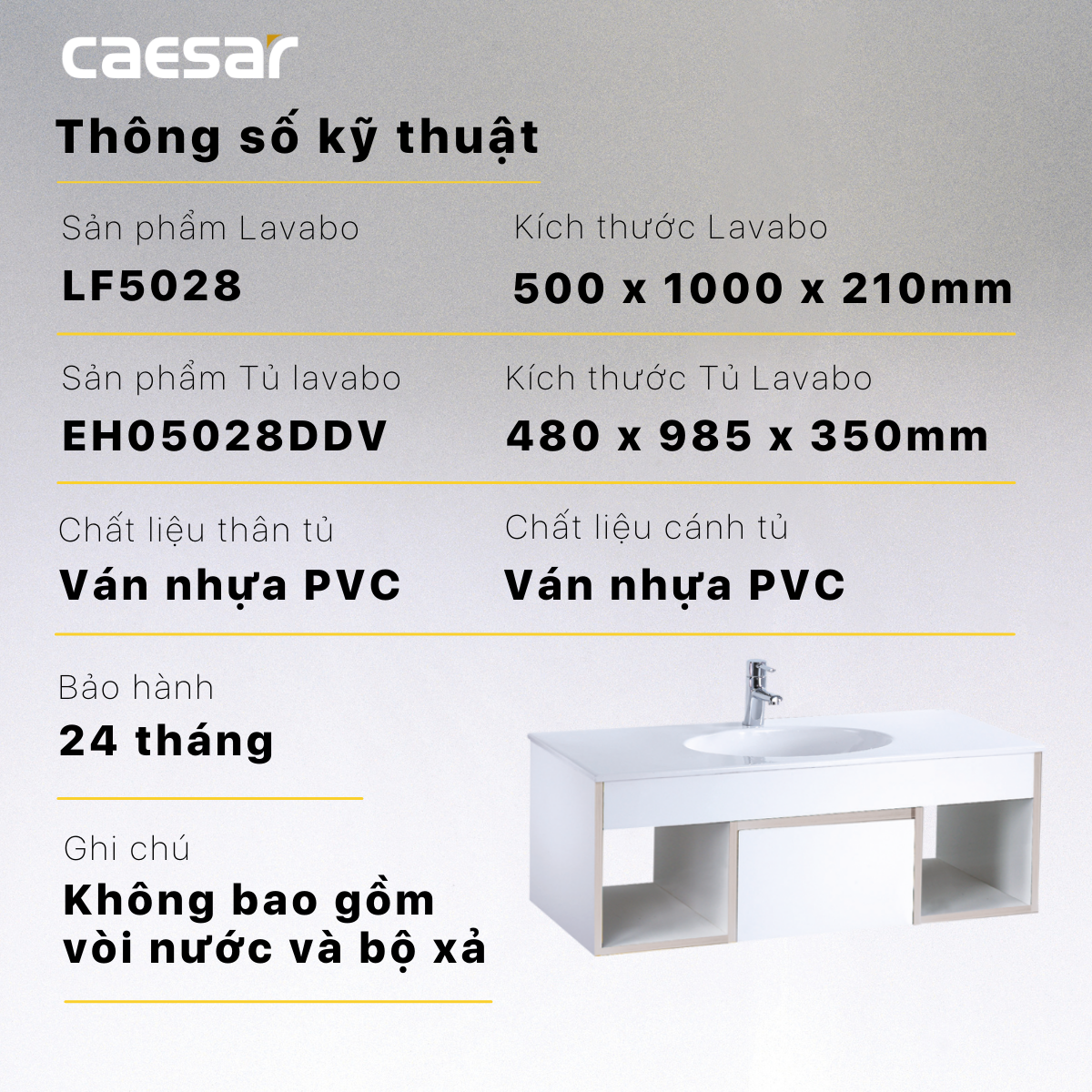 Lavabo + Tủ Treo - LF5028 + EH05028DDV - Ảnh 11