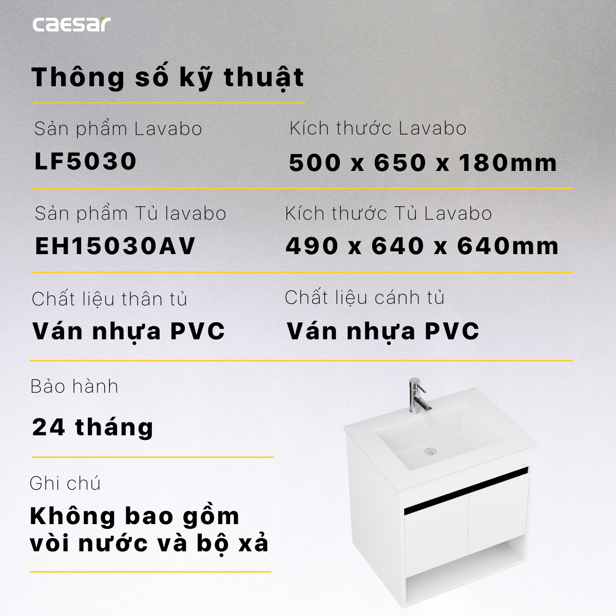 Lavabo + Tủ treo - LF5030 + EH15030AV - Ảnh 14