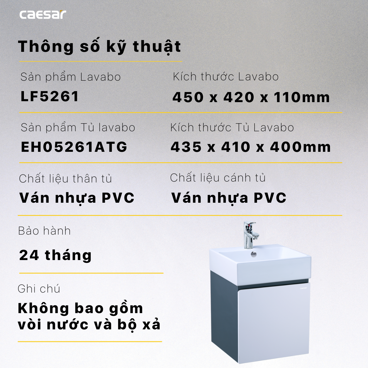 Lavabo và tủ treo LF5261 - EH05261ATGV - Ảnh 15