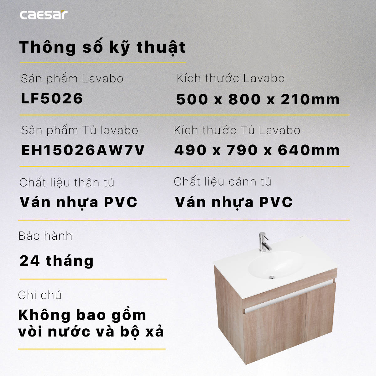 Lavabo kết hợp tủ treo lavabo - LF5026 + EH15026AW7V - Ảnh 15