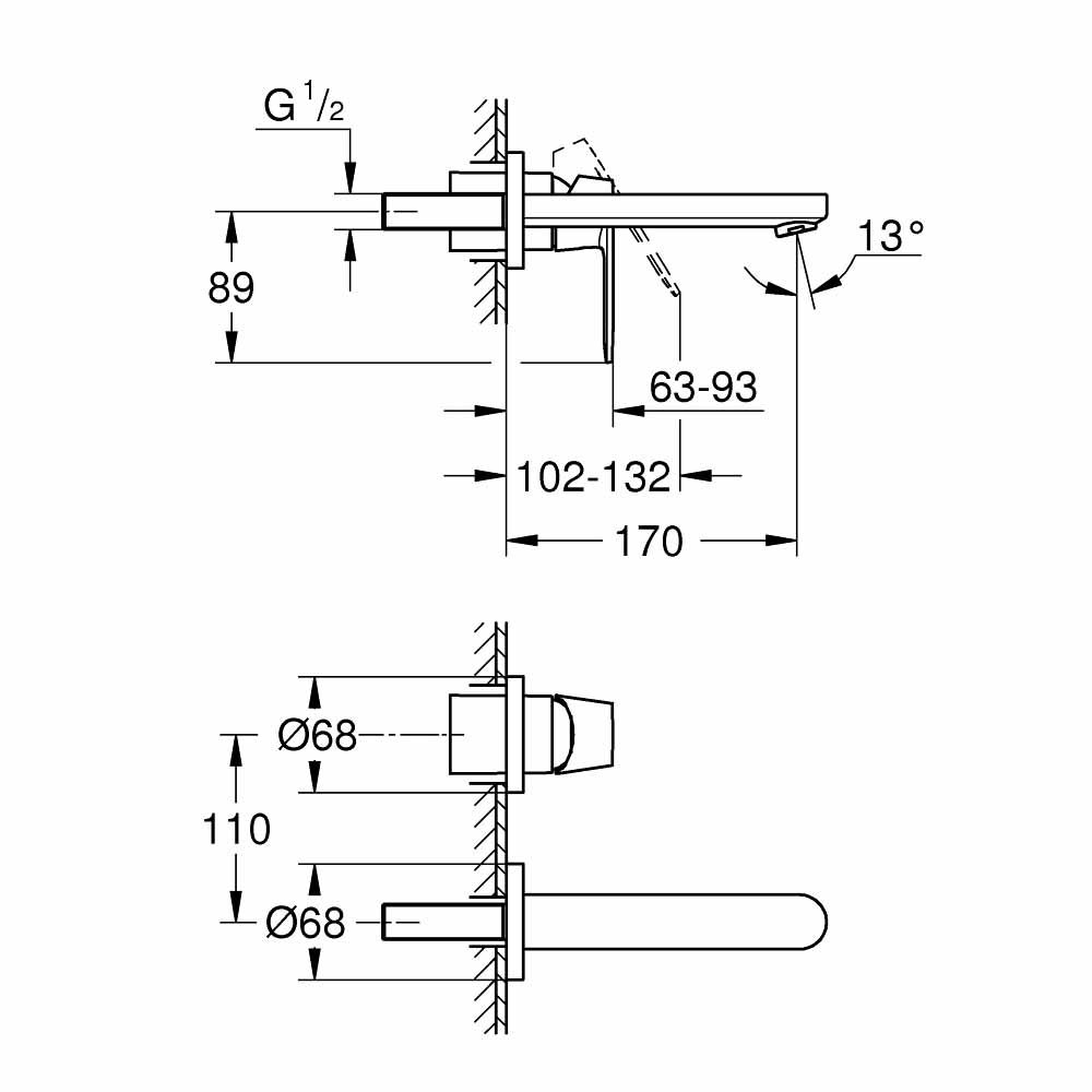 Vòi Lavabo nóng lạnh gắn tường 2 lỗ Eurosmart Cosmopolitan GROHE 19381000 - Ảnh 3