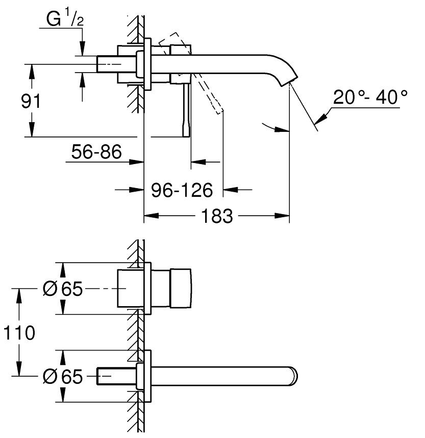 Vòi Lavabo gắn tường nóng lạnh 2 lỗ Essence New Grohe 19408001 - Ảnh 3
