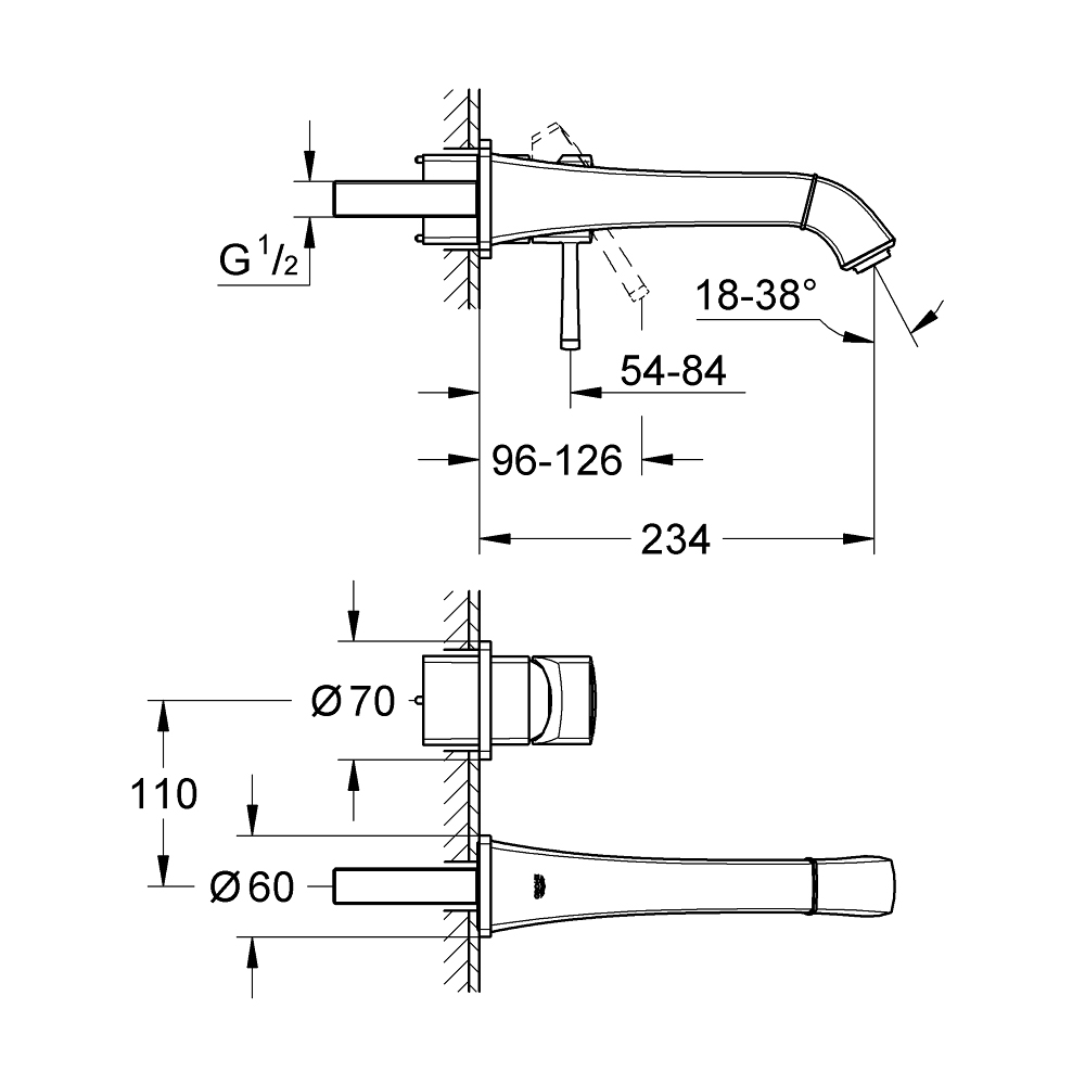 Vòi Lavabo nóng lạnh gắn tường 2 lỗ Grandera GROHE 19930000 - Ảnh 3