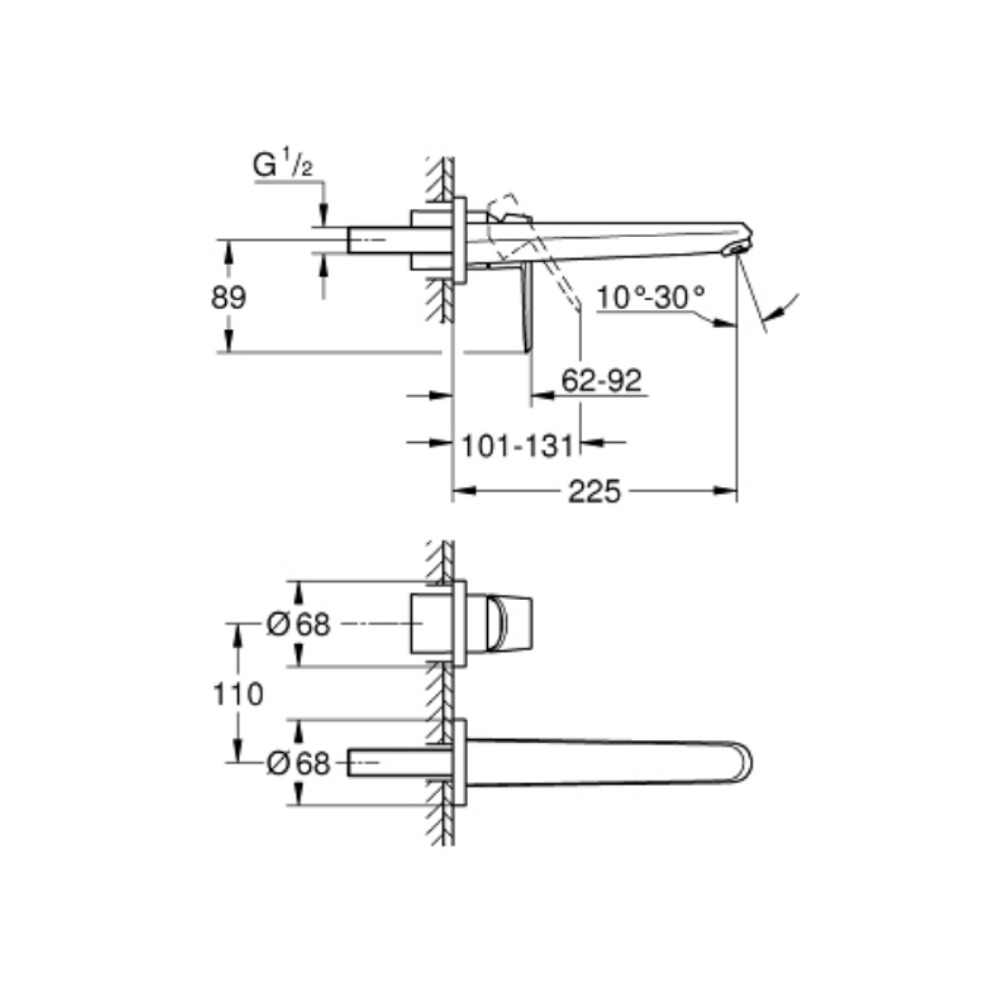 Vòi Lavabo gắn tường nóng lạnh 2 lỗ Eurodisc Cosmopolitan L-size GROHE 19974002 - Ảnh 3