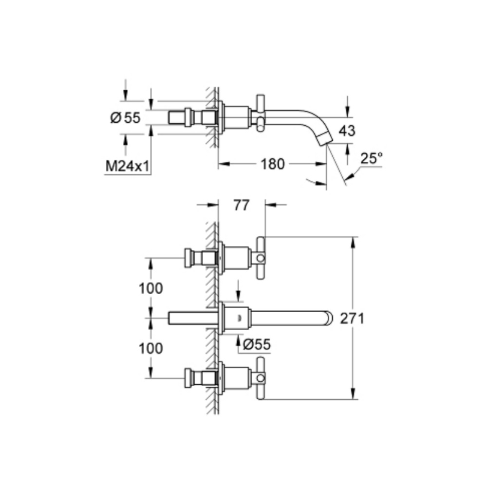 Vòi Lavabo gắn tường nóng lạnh 3 lỗ Atrio S-size GROHE 20164000 - Ảnh 3