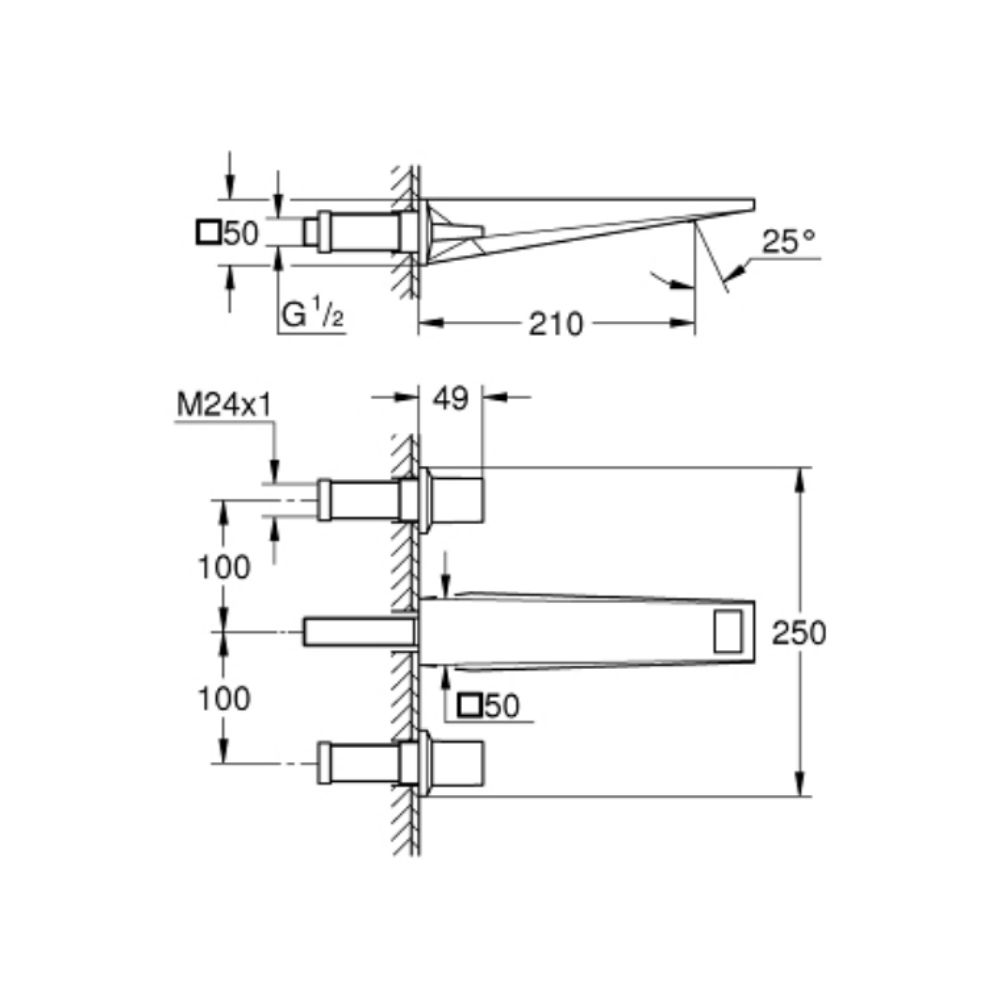 Vòi Lavabo gắn tường nóng lạnh 3 lỗ Allure Brilliant L-size GROHE 20629000 - Ảnh 3