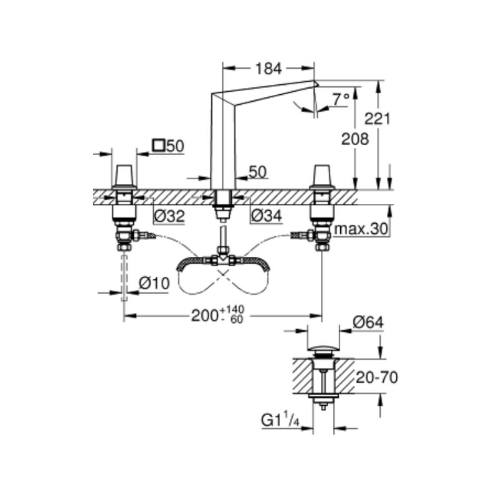 Vòi Lavabo nóng lạnh 3 lỗ Allure Brilliant L-size GROHE 20634SD0 - Ảnh 3