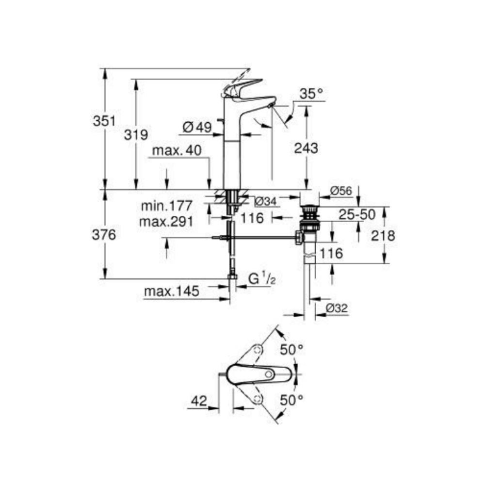 Vòi Lavabo nóng lạnh Euroeco XL-size GROHE 24288001 - Ảnh 3