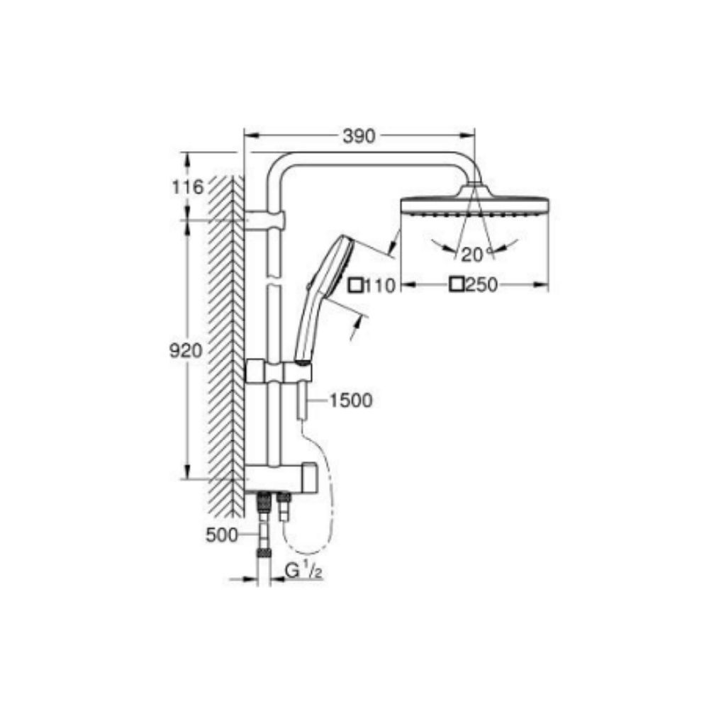 Thân sen cây tắm đứng Tempesta System 250 Cube GROHE 26694001 - Ảnh 3