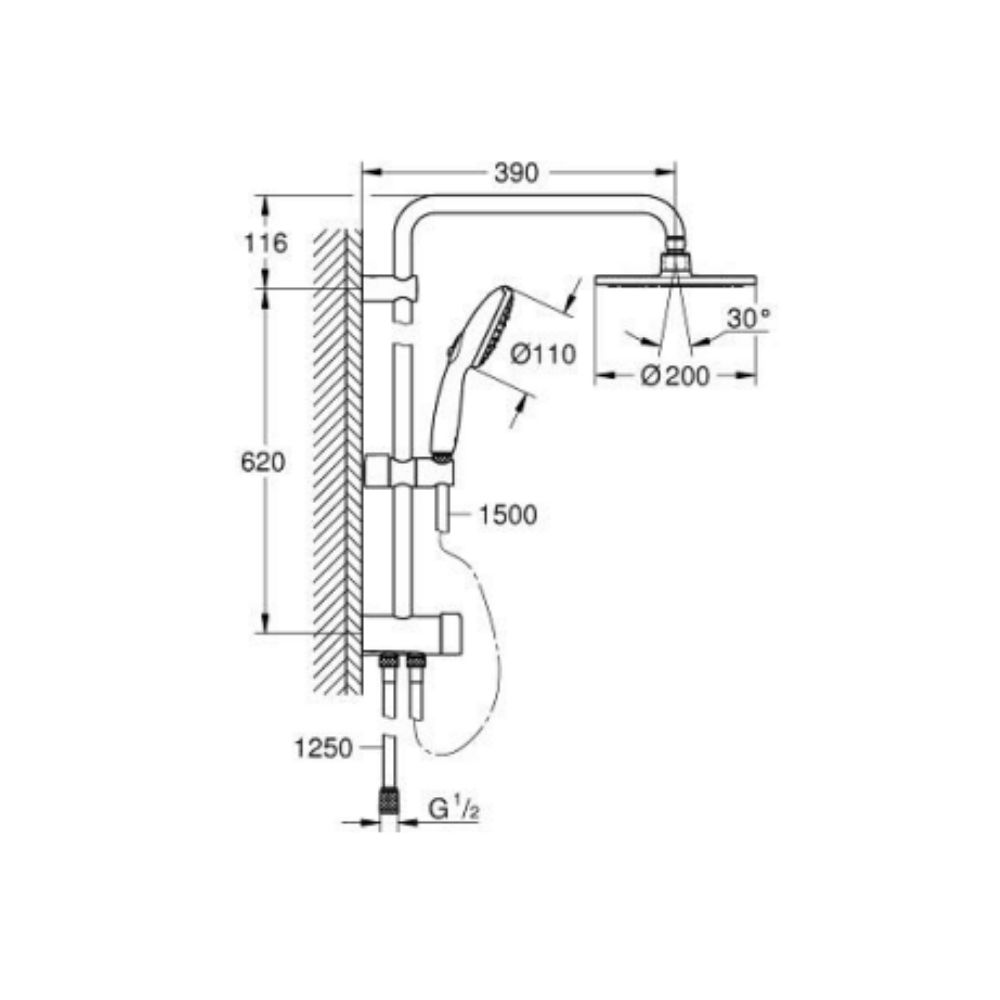 Thân sen cây tắm đứng Tempesta System 200 GROHE 27389003 - Ảnh 3