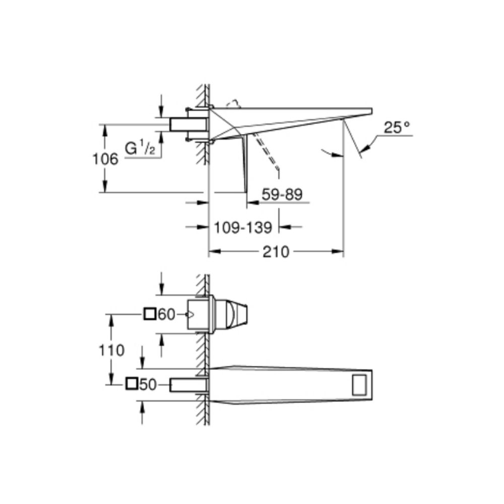 Vòi Lavabo gắn tường nóng lạnh 2 lỗ Allure Brilliant L-size GROHE 29403000 - Ảnh 3