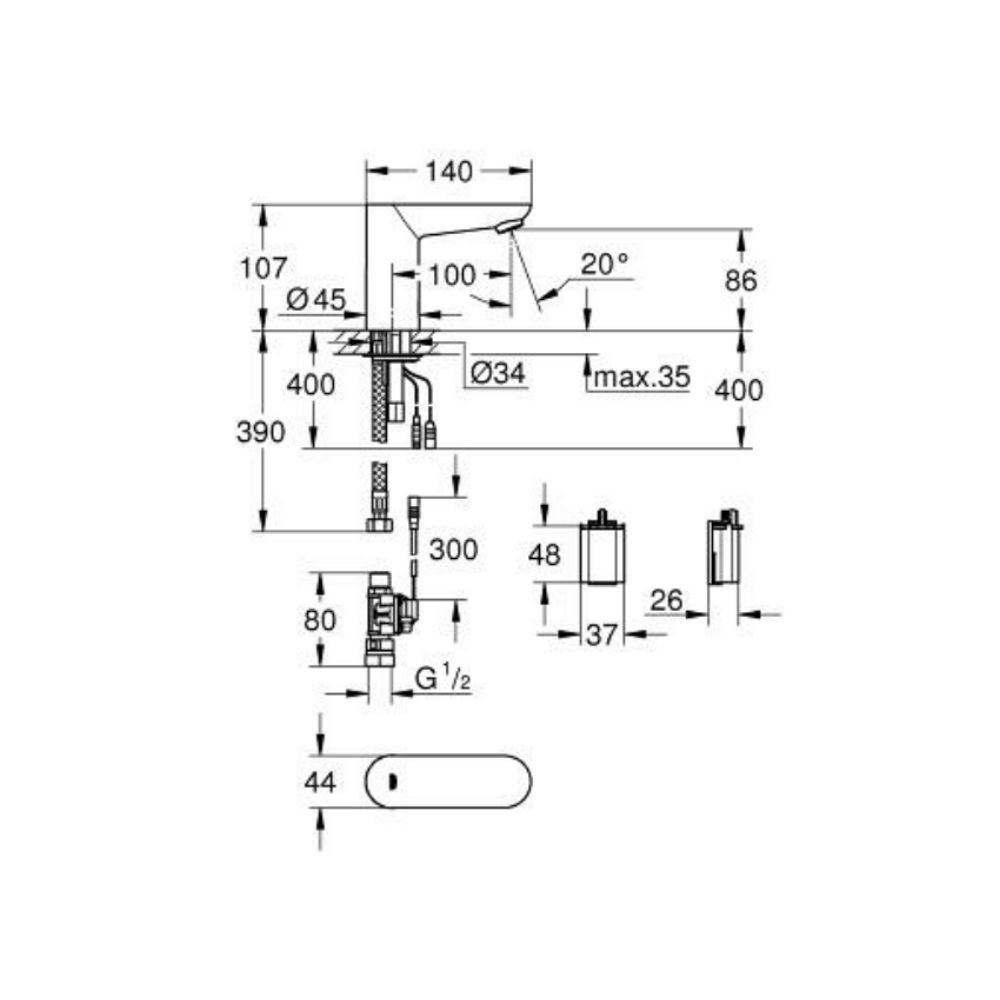 Vòi Lavabo cảm ứng dùng pin Euroeco Cosmopolitan E GROHE 36272000 - Ảnh 3